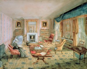 The Drawing Room, White Barnes, f.55 Album of Interiors, 1843 tekijältä Charlotte Bosanquet